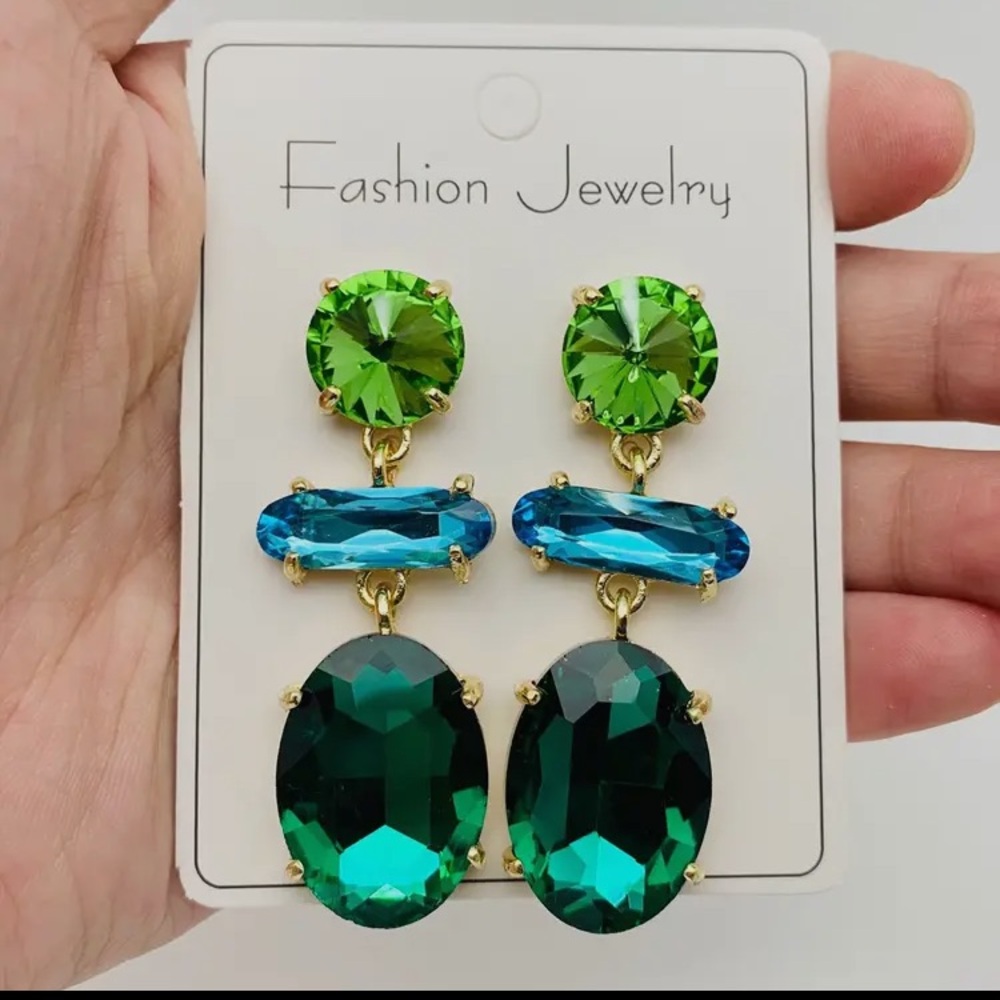 Green Diamond Glass Earrings